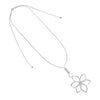 Women's Stunning Matte Silver Tone 3D Metal Flower Pendant On Snake Chain Necklace With Adjustable Slide Bead And Earrings Set, 39"