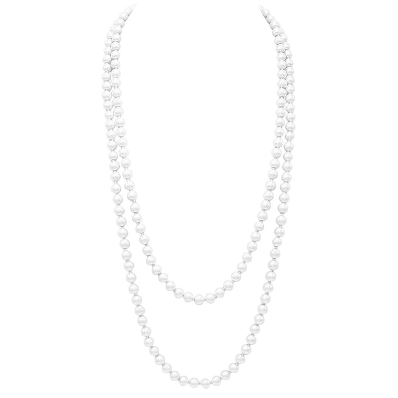 Women's Stunning Simulated Pearl Knotted Long Endless Necklace Strand (8mm, 60", White)