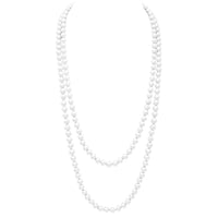 Women's Stunning Simulated Pearl Knotted Long Endless Necklace Strand (8mm, 60", White)