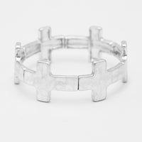 Rosemarie's Religious Gifts Women's Statement Matte Gold And Silver Tones Hammered Cross Charms Stretch Bangle Bracelet, 6.5" (Hammered Cross Silver Tone 20mm)