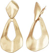 Women's Chic Textured Metal Teardrop Shaped Hoops Statement Clip On Earrings, 3.25" (Matte Gold Tone)