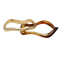 Wavy Wave Design Bangle Bracelet Set, Amber and Gold Tone, 7.5 Inch Wrist Size, 2 Piece Set