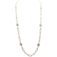 Two-Tone Chain Necklace, Silver and Gold, Crystal Pave Accents, Metal Alloy, Classic Style, 36 Inch