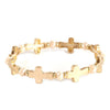 Rosemarie's Religious Gifts Women's Statement Matte Gold And Silver Tones Hammered Cross Charms Stretch Bangle Bracelet, 6.5" (Cross w Crystal 10mm)