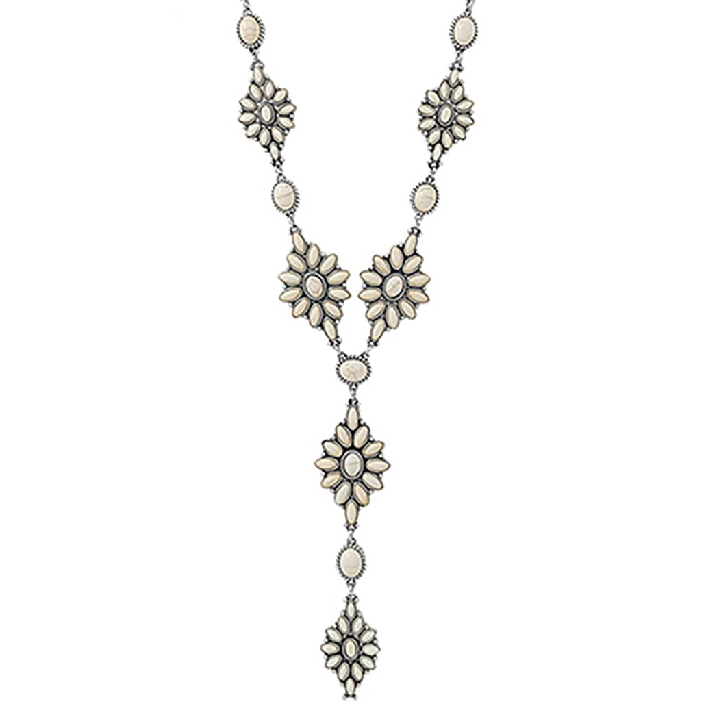 Vintage Western Y-Drop Necklace, Howlite Stone, Natural White, 24" with 3" Extender