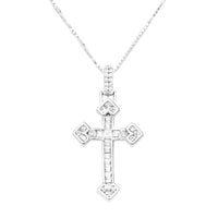 Rosemarie's Religious Gifts Women's Made In Italy Dainty Sterling Silver Box Chain With Adjustable Slide And Stunning Crystal Baguette Christian Cross Necklace Pendant, 22"