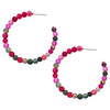 Colorful Natural Stone Bead Side Silhouette Hoops With Hypoallergenic Post Back Earrings, 45mm (Fuchsia Pink)