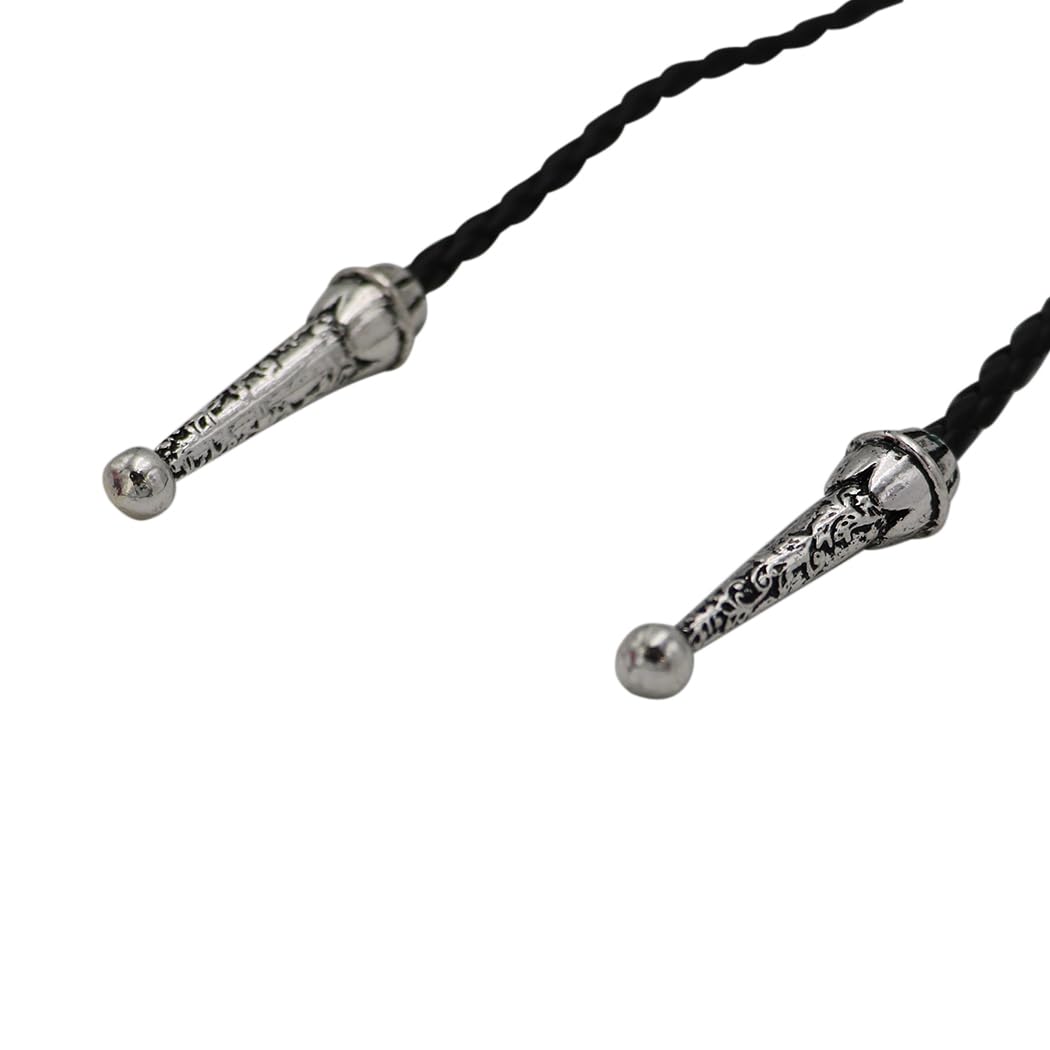 Vintage Western Bolo Tie, Turquoise Howlite Stone Pendant with Silver Tone Accents, Black Braided Faux Leather, 22 Inch