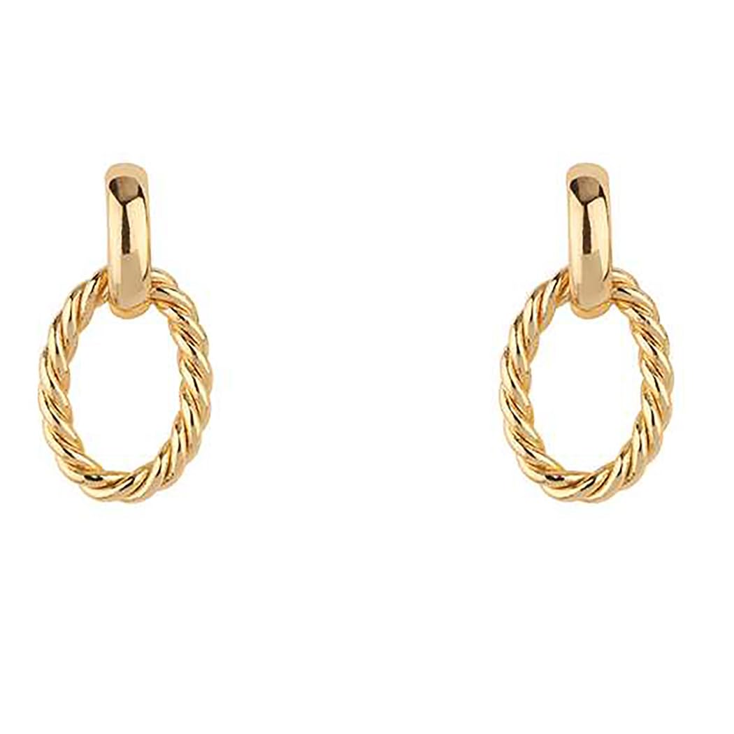 Chic 18k Gold Dipped Classic Earrings with Sterling Silver Posts (Twisted Oval Hoop 1")