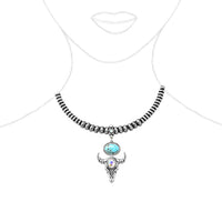 Western Choker Necklace With Long Horn Pendant