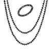 Faceted Glass Crystal Beaded Long Strand Necklace and Stretch Bracelet Set (Hematite)