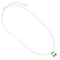 Cherry Pendant Necklace, Silver-Dipped Cubic Zirconia with Red Crystal Cherries, Green Crystal Leaves, Tarnish Resistant, 16 Inch With 2.5 Inch Extender
