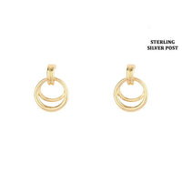 Chic 18k Gold Dipped Classic Earrings with Sterling Silver Posts (Double Hoop Dangle .75")