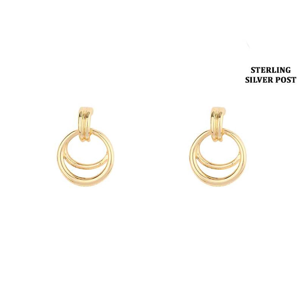 Chic 18k Gold Dipped Classic Earrings with Sterling Silver Posts (Double Hoop Dangle .75")