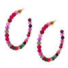 Colorful Natural Stone Bead Side Silhouette Hoops With Hypoallergenic Post Back Earrings, 45mm (Fuchsia Pink)