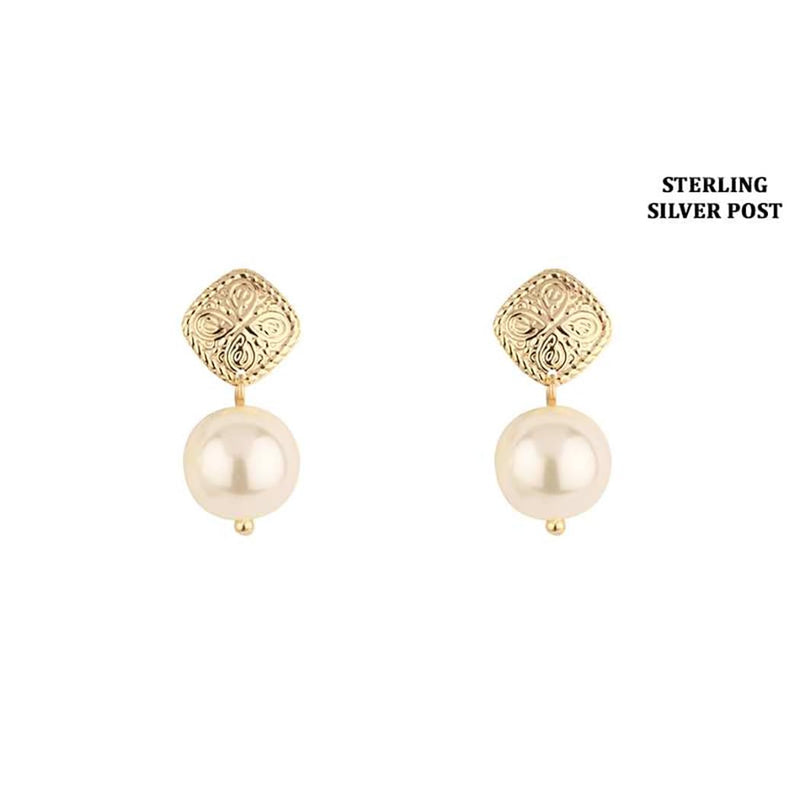 Chic 18k Gold Dipped Classic Earrings with Sterling Silver Posts (Pearl Dangle 1")