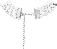Stunning Multi Strand Ombre Simulated Pearl And Crystal Necklace Earrings Jewelry Set, 18"+3" Extender (Blue White Pearl Silver Tone)