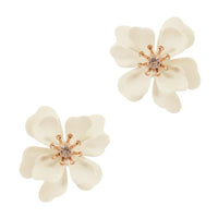 Stunning Powder Coated Metal Flower Post Earrings, 1.12" (White)