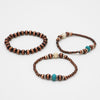Set of 3 Western Metallic Bead And Howlite Stone With Crystal Detail Stretch Bracelets 6.75" (Copper Burnished Turquoise)