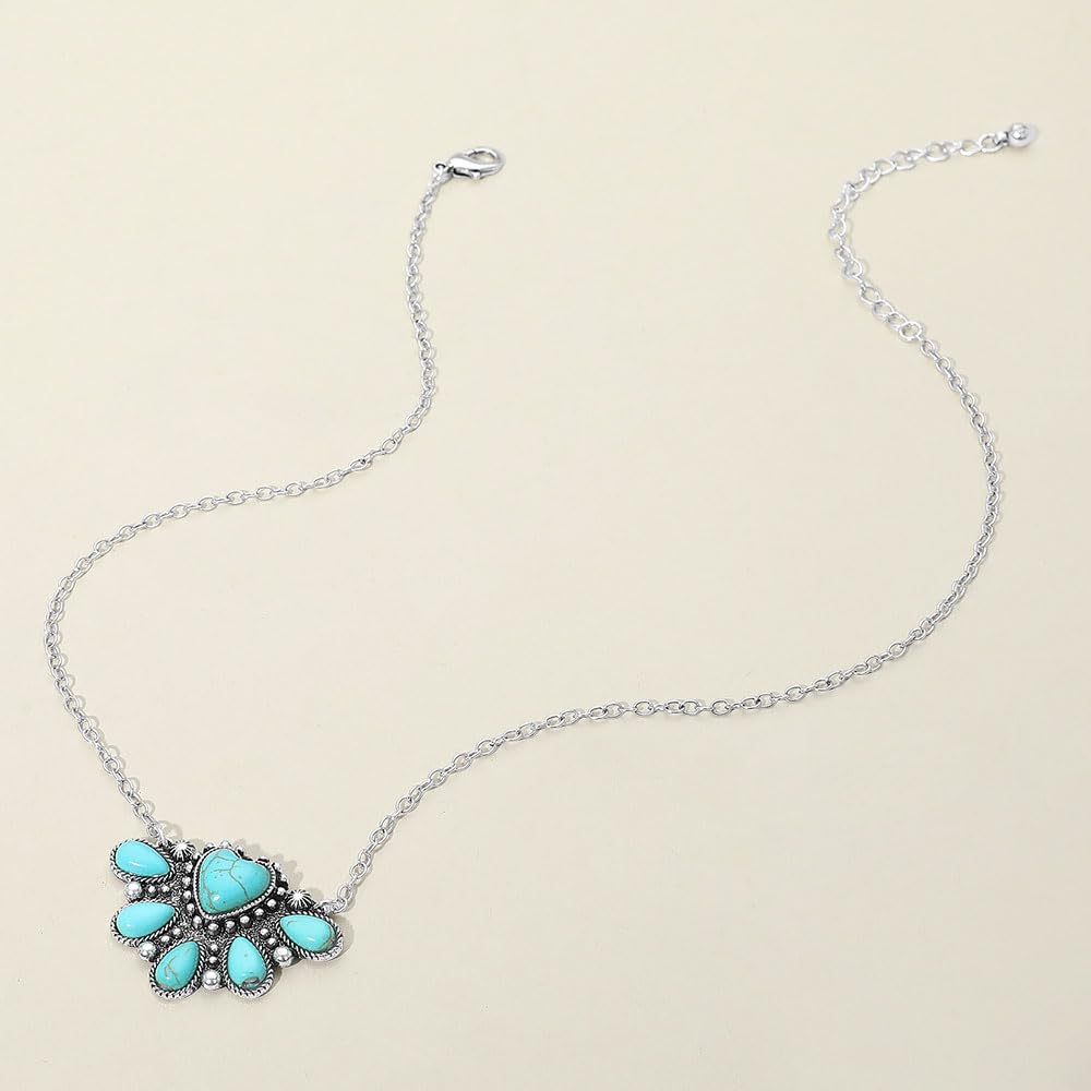 Stunning Western Semi Precious Natural Howlite Stone Pendant Necklace, 18"+3" Extender (Turquoise Blue Necklace)