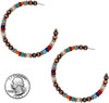 Chic Western Style Side Silhouette Metallic Pearl And Bead Hoop Earrings, 2.5" (Metallic Copper With Multicolored Beads)