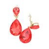 Stunning Double Teardrop Crystal Statement Clip On Earrings, 1.75" (Firey Orange)