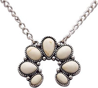 Western Style Squash Blossom Necklace, White Howlite Stone Pendant with Silver Alloy Chain, 16 Inch with 3 Inch Extender (Silver Burnished Natural Cream Tone)