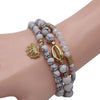 White Marble Howlite Beaded Bracelet Set, Gold Tone Sea Shells, Stretch Style, Size 6-7 (For Small Wrists)