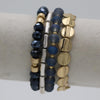 Beaded Stretch Bracelet Set, 4 Piece Stacking Collection, 6 Inch for Small Wrists (Two Tone Silver Gold Navy Blue)