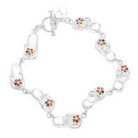 Women's Polished Silver Tone Summertime Flip Flop Link Charm Bracelet With Toggle Clasp, 7.5"