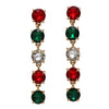 Stunning Gold Tone Linear Strand Round Cut Crystal Rhinestone Post Back Drop Earrings, 2.75" (Christmas Mix)