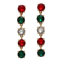 Stunning Gold Tone Linear Strand Round Cut Crystal Rhinestone Post Back Drop Earrings, 2.75" (Christmas Mix)