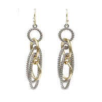 Two Tone Textured Geometric Multi Hoop Drop Dangle Earrings, Silver and Gold, 2 Inch Length