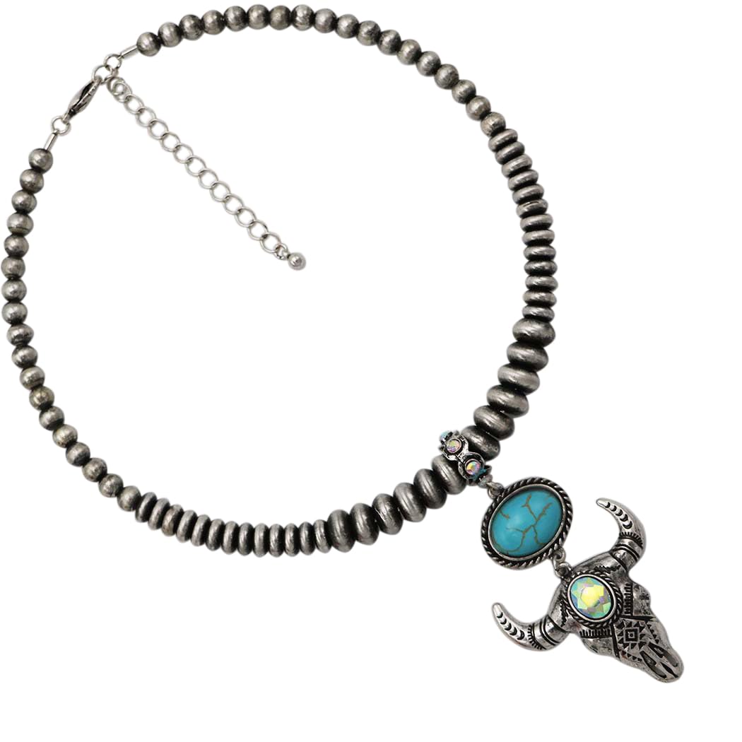 Western Choker Necklace With Long Horn Pendant