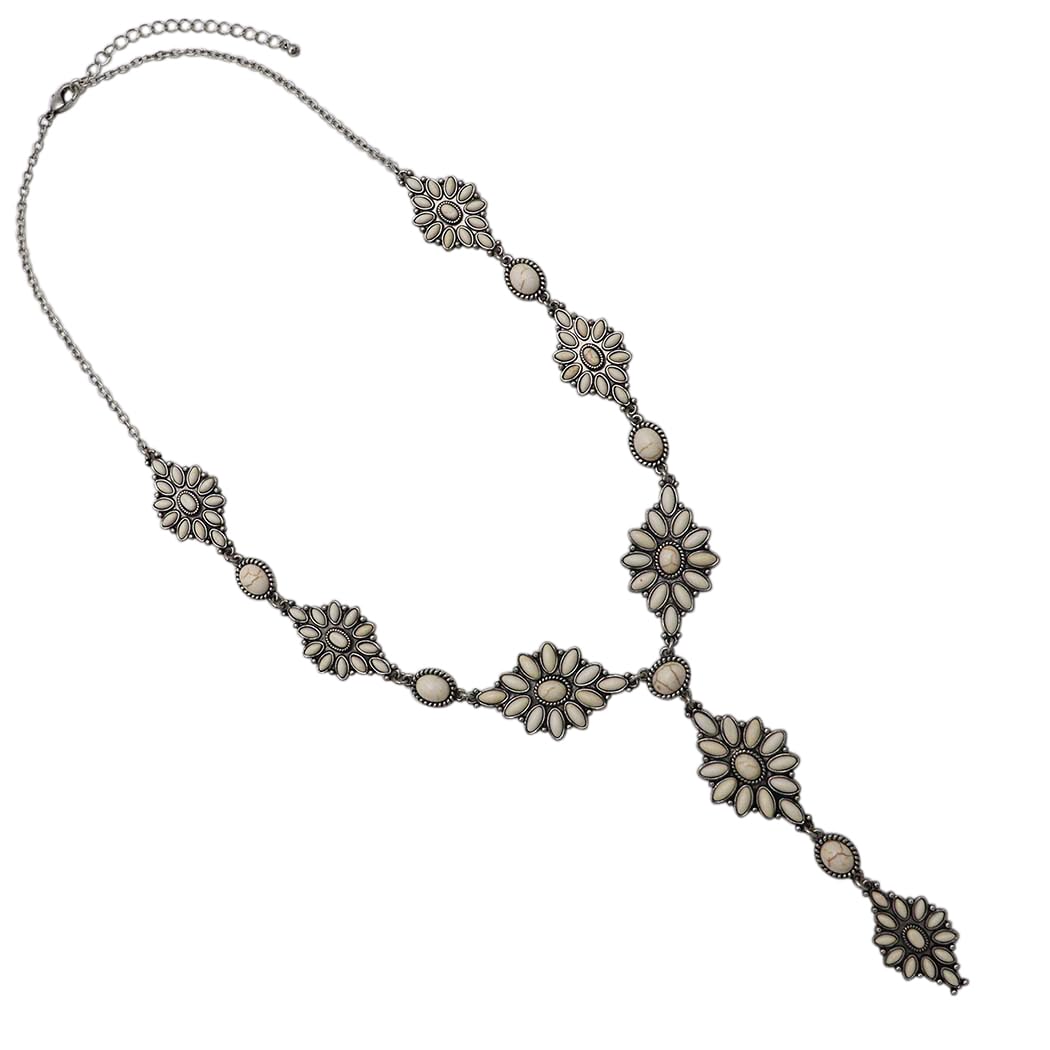 Vintage Western Y-Drop Necklace, Howlite Stone, Natural White, 24" with 3" Extender