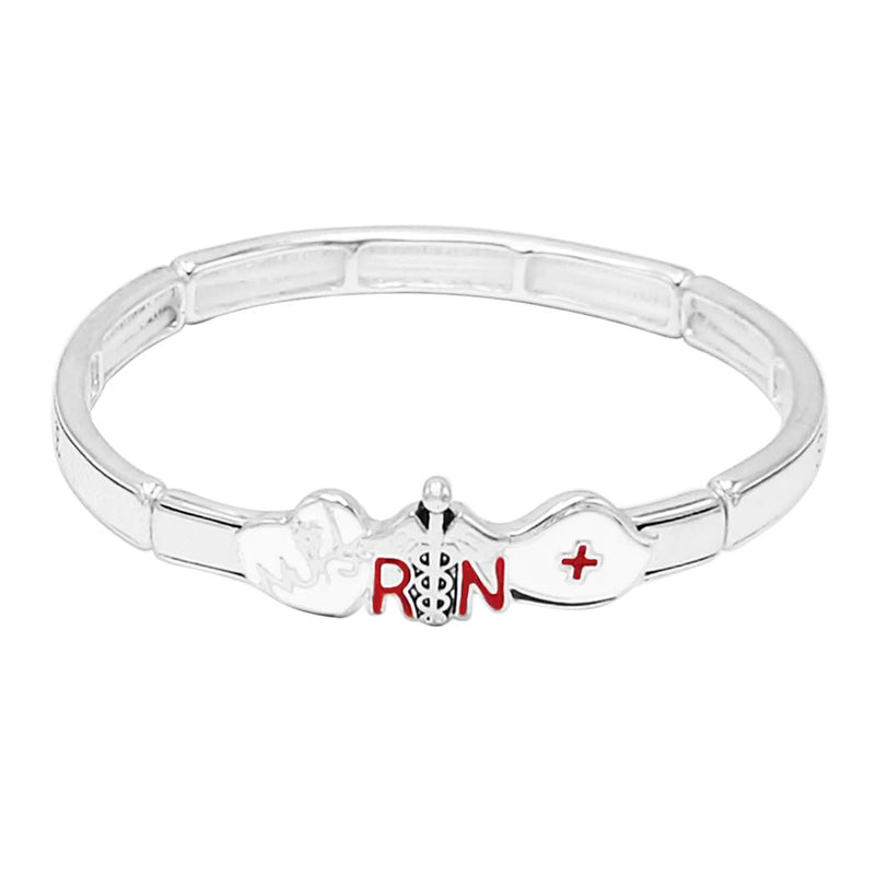Women's Stylish #1 Nurse Silver Tone Enamel RN Stretch Bracelet Graduation Gift, 2.25"