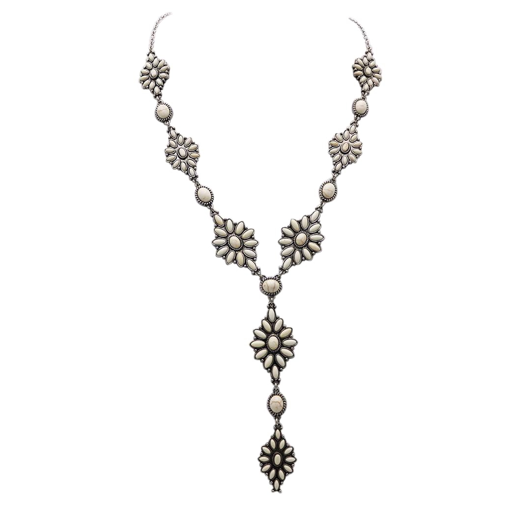 Vintage Western Y-Drop Necklace, Howlite Stone, Natural White, 24" with 3" Extender