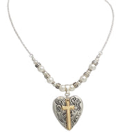 Rosemarie's Religious Gifts Women's Religious Inspirational Two Tone Heart And Cross Charm Love Pendant Necklace, 18"+3" Extender