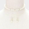 Chic Simulated Pearl With Crystal Detail On Memory Wire Choker Necklace Earrings Bridal Jewelry Set, 12"+3" Extender