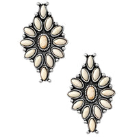 Vintage Western Stud Earrings, Howlite Stone, Natural White, 1.45 Inches