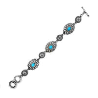 Women's Cowgirl Chic Natural Howlite Stone Center Concho Western Jewelry Gift Set (Turquoise Burnished Silver Tone Toggle Clasp Bracelet, 7"-7.75")