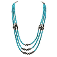 Southwestern Style Three-Strand Turquoise Howlite and Sonic Silver Bead Necklace, Traditional Native American Inspired Design