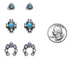 Western Cowgirl Earrings Set, 3 Pairs, Turquoise Howlite and AB Crystal Rhinestone, Silver-Tone