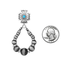 Western Navajo Bead Hoop Dangle Earrings, Silver Cross With Turquoise Howlite And Crystal Detail