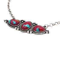 Vintage Style Necklace with Simulated Spiny Oyster Stone, Silver Chain, 18 Inch Length