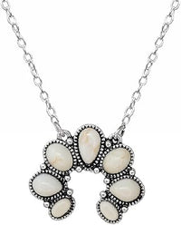 Western Style Squash Blossom Necklace, White Howlite Stone Pendant with Silver Alloy Chain, 16 Inch with 3 Inch Extender (Silver Burnished Natural Cream Tone)