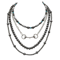 Sonic Silver Beaded Necklace with Turquoise Howlite Accents, 16 Inch