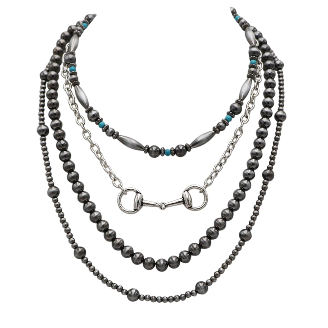 Sonic Silver Beaded Necklace with Turquoise Howlite Accents, 16 Inch