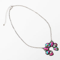 Western Navajo Squash Blossom Necklace, Pink and Turquoise Stone, Silver Beaded Frame, 18-21 Inch Chain with Extension, Southwestern Style