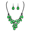 Women's Stunning Teardrop Crystal Holiday Statement Bib Necklace Earrings Set, 13"+3" Extender (Erinite Green)